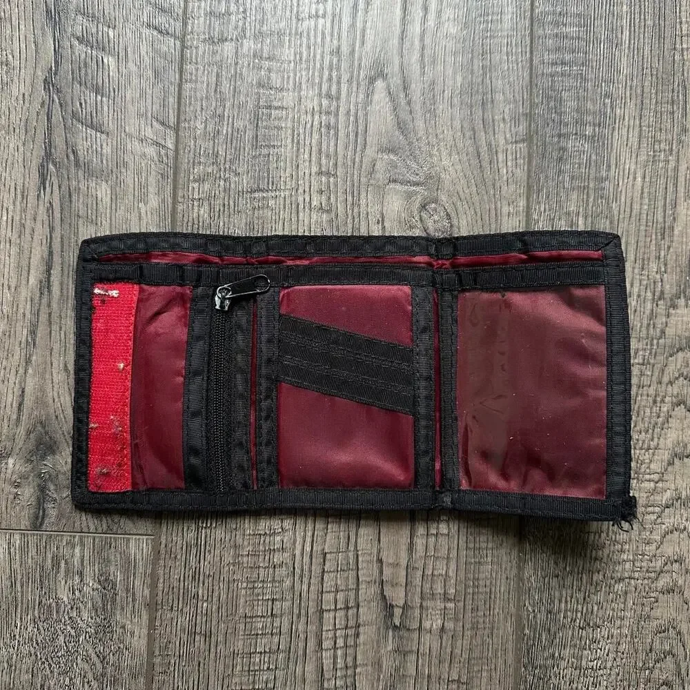 Vintage Y2K Black Red Flame Fire Skater Cotton Wallet BiFold Cardholder